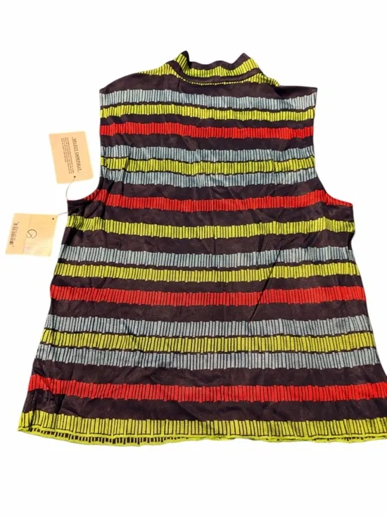 St. John Black Knit Top with Red, Lime and Aqua Stripes - Picture 2 of 8